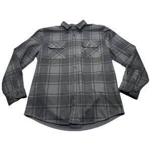 Men's BYLT Coastal Overshirt Size Large Windowpane Black Grey Plaid
